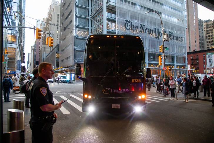A migrant bus arrives at the Port Authority bus terminal in New York, the United States, on Sept. 27. Mayor Eric Adams said the crisis is "undermining" the city's economy.
